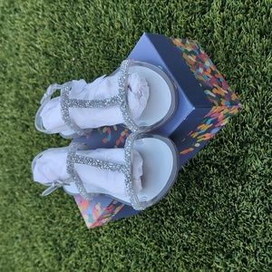 NEW Stuart Weitzman Teezer Flat Silver Crystal Glitter Jelly Sandal
